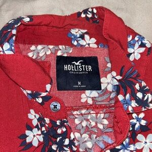 Red Hawaiian button up with white/blue floral design from Hollister